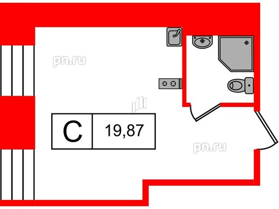 Апартаменты в ЖК Furman 1845, студия, 19.87 м², 5 этаж