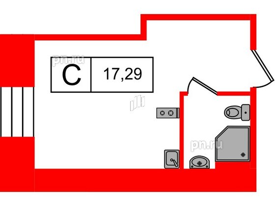 Апартаменты в ЖК Furman 1845, студия, 17.29 м², 4 этаж