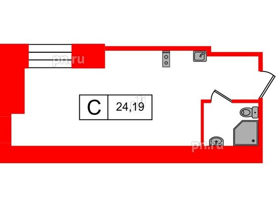 Апартаменты в ЖК Furman 1845, студия, 24.19 м², 2 этаж