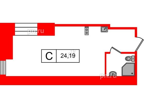 Апартаменты в ЖК Furman 1845, студия, 24.19 м², 3 этаж