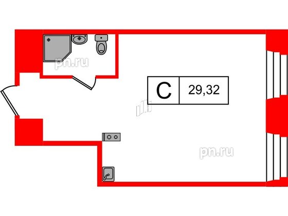 Апартаменты в ЖК Furman 1845, студия, 29.32 м², 2 этаж