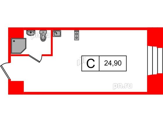 Апартаменты в ЖК Furman 1845, студия, 24.9 м², 2 этаж