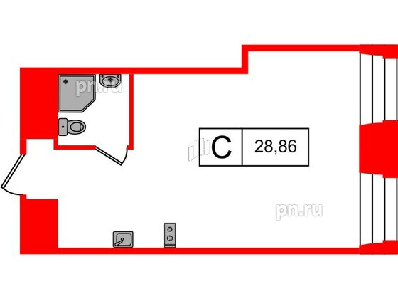 Апартаменты в ЖК Furman 1845, студия, 28.86 м², 2 этаж