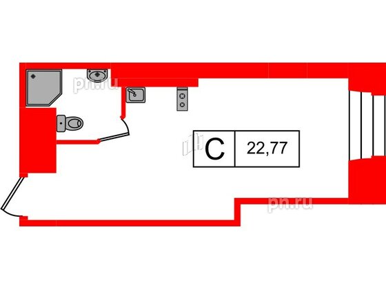 Апартаменты в ЖК Furman 1845, студия, 22.77 м², 2 этаж