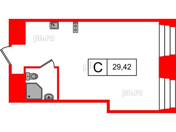 Апартаменты в ЖК «Furman 1845», студия, 29.5 м², 4 этаж