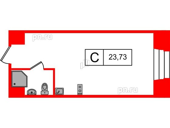 Апартаменты в ЖК «Furman 1845», студия, 22.8 м², 2 этаж