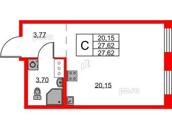 Квартира в ЖК iD Murino III, студия, 27.62 м², 2 этаж