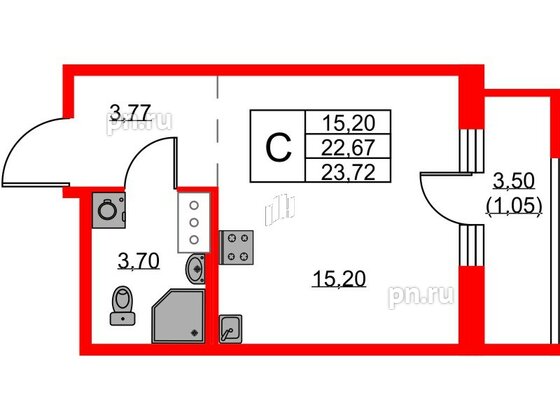 Квартира в ЖК iD Murino III, студия, 23.72 м², 4 этаж