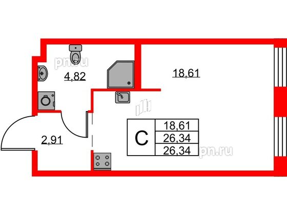 Квартира в ЖК iD Murino III, студия, 26.34 м², 2 этаж