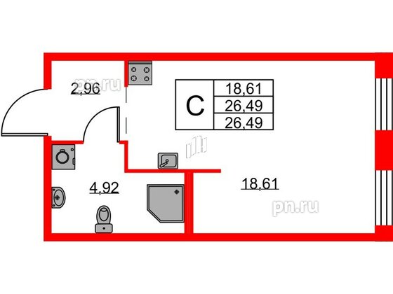 Квартира в ЖК iD Murino III, студия, 26.49 м², 2 этаж