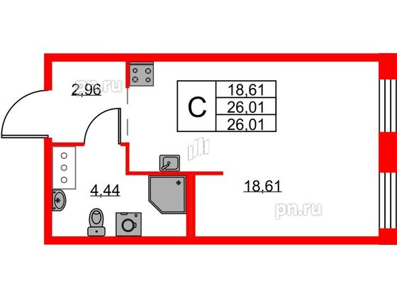 Квартира в ЖК iD Murino III, студия, 26.01 м², 3 этаж