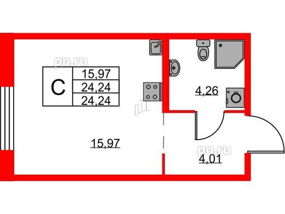 Квартира в ЖК iD Murino III, студия, 24.24 м², 2 этаж