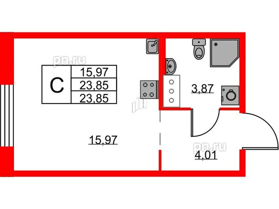 Квартира в ЖК iD Murino III, студия, 23.85 м², 3 этаж