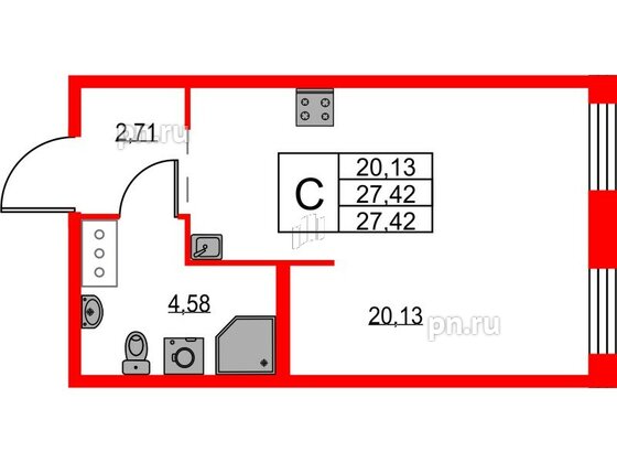 Квартира в ЖК iD Murino III, студия, 27.42 м², 2 этаж