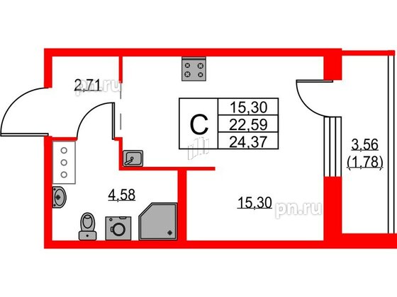 Квартира в ЖК iD Murino III, студия, 24.37 м², 4 этаж