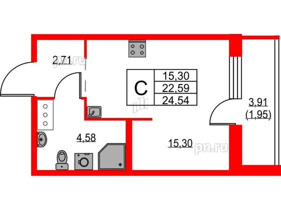 Квартира в ЖК iD Murino III, студия, 24.54 м², 6 этаж