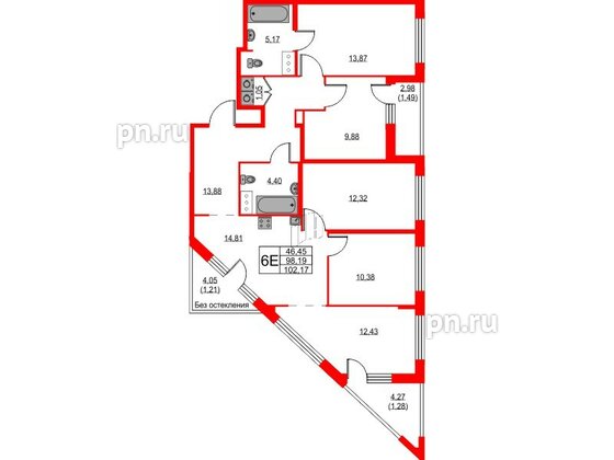 Квартира в ЖК iD Murino III, 4 комнатная, 102.17 м², 12 этаж