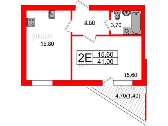 Квартира в ЖК «Сиреневый бульвар», 1 комнатная, 41 м², 1 этаж