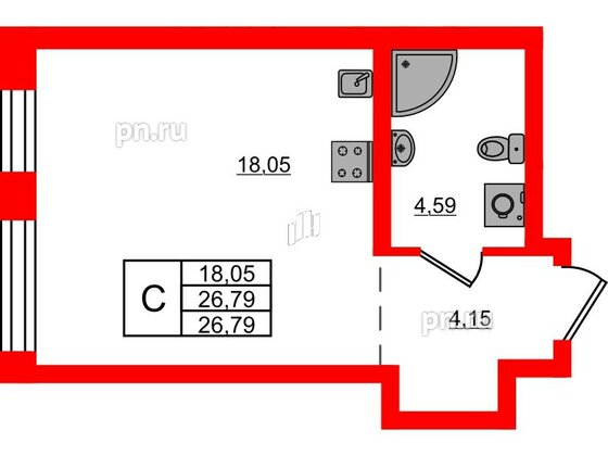 Квартира в ЖК iD Murino III, студия, 26.79 м², 1 этаж