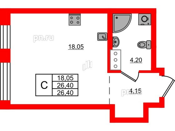 Квартира в ЖК iD Murino III, студия, 26.4 м², 2 этаж