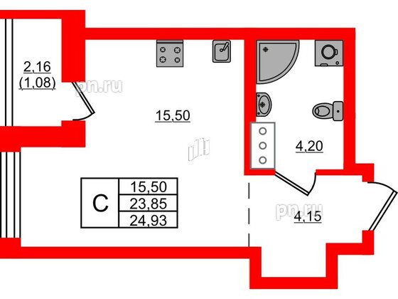 Квартира в ЖК iD Murino III, студия, 24.93 м², 6 этаж