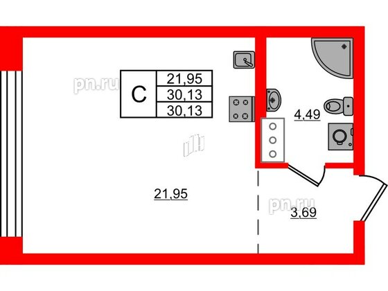 Квартира в ЖК iD Murino III, студия, 30.13 м², 3 этаж