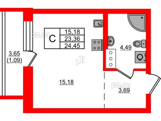 Квартира в ЖК iD Murino III, студия, 24.45 м², 5 этаж