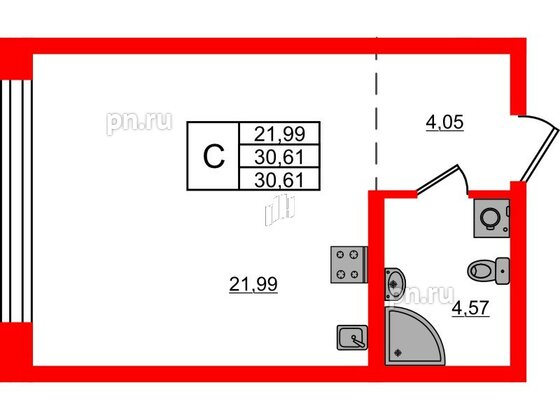 Квартира в ЖК iD Murino III, студия, 30.61 м², 2 этаж