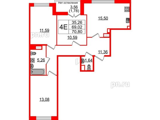 Квартира в ЖК Sertolovo Park, 3 комнатная, 70.8 м², 2 этаж