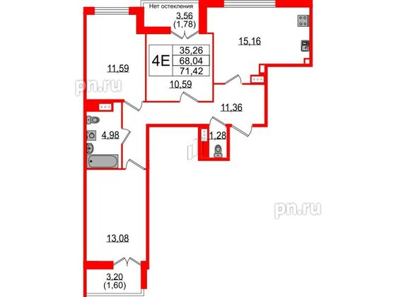 Квартира в ЖК Sertolovo Park, 3 комнатная, 71.42 м², 3 этаж