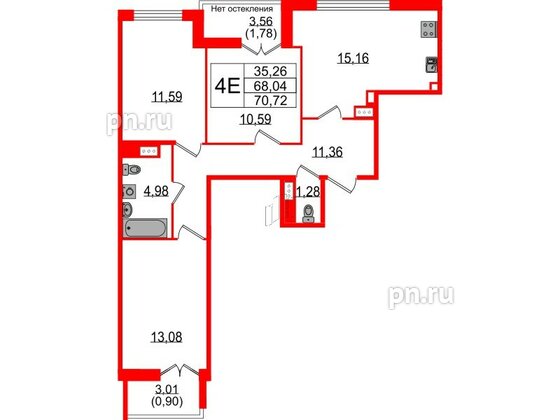 Квартира в ЖК Sertolovo Park, 3 комнатная, 70.72 м², 5 этаж