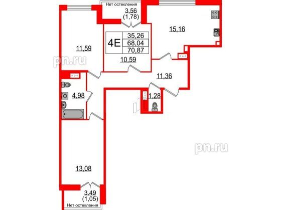 Квартира в ЖК Sertolovo Park, 3 комнатная, 70.87 м², 6 этаж