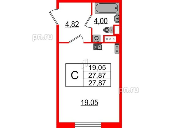 Квартира в ЖК Sertolovo Park, студия, 27.87 м², 2 этаж