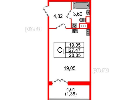 Квартира в ЖК Sertolovo Park, студия, 28.85 м², 3 этаж