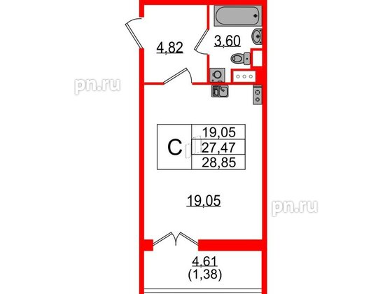 Квартира в ЖК Sertolovo Park, студия, 28.85 м², 7 этаж