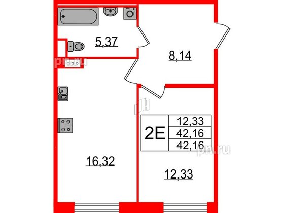 Квартира в ЖК Sertolovo Park, 1 комнатная, 42.16 м², 2 этаж