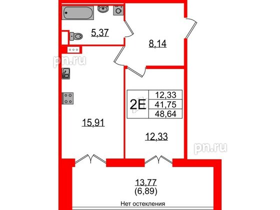 Квартира в ЖК Sertolovo Park, 1 комнатная, 48.64 м², 3 этаж