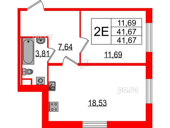 Квартира в ЖК Sertolovo Park, 1 комнатная, 41.67 м², 2 этаж