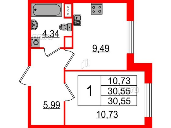 Квартира в ЖК Sertolovo Park, 1 комнатная, 30.55 м², 2 этаж