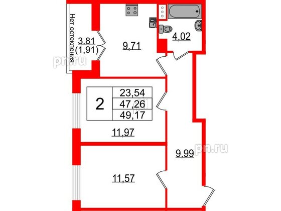 Квартира в ЖК Sertolovo Park, 2 комнатная, 49.17 м², 3 этаж