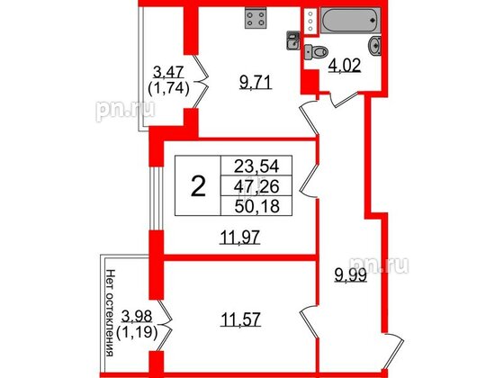 Квартира в ЖК Сертолово Парк, 2 комнатная, 47 м², 5 этаж