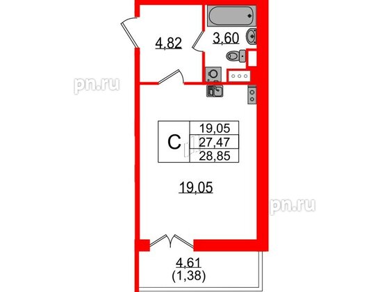 Квартира в ЖК Sertolovo Park, студия, 28.85 м², 3 этаж