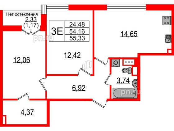 Квартира в ЖК Sertolovo Park, 2 комнатная, 55.33 м², 6 этаж