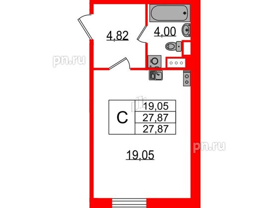 Квартира в ЖК Sertolovo Park, студия, 27.87 м², 2 этаж