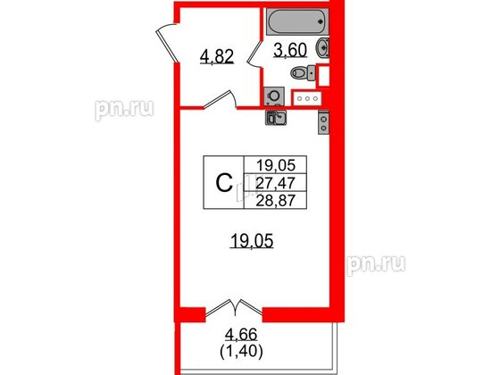 Квартира в ЖК Sertolovo Park, студия, 28.87 м², 8 этаж