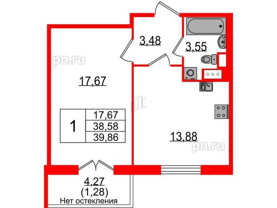 Квартира в ЖК Сертолово Парк, 1 комнатная, 38.3 м², 6 этаж