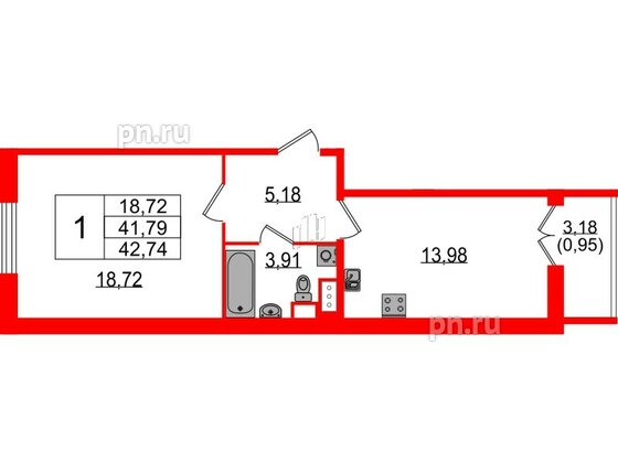 Квартира в ЖК Sertolovo Park, 1 комнатная, 42.74 м², 7 этаж