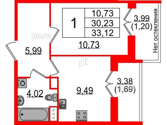 Квартира в ЖК Sertolovo Park, 1 комнатная, 33.12 м², 6 этаж