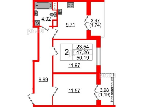 Квартира в ЖК Sertolovo Park, 2 комнатная, 50.19 м², 2 этаж