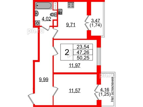 Квартира в ЖК Sertolovo Park, 2 комнатная, 50.25 м², 7 этаж